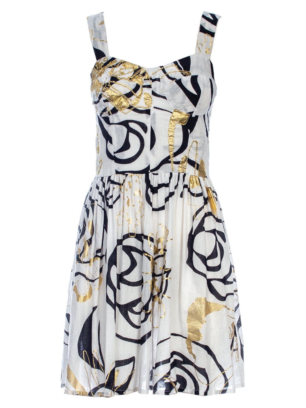 NO SLEEVES DRESS BICOLOR ROSES PRINT+EMB,5TG - WHITE